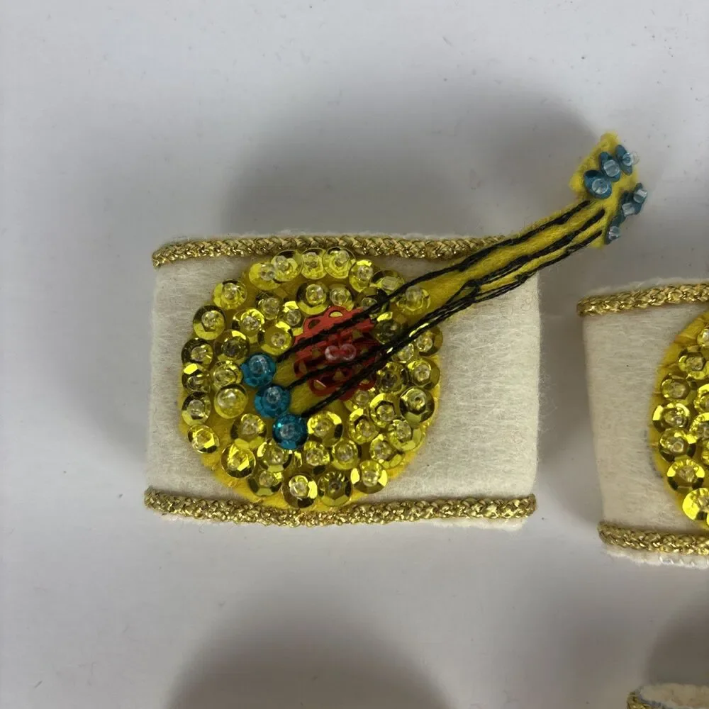 Vintage Homemade Christmas Napkin Rings Set of 8 Musical Instruments Sequins